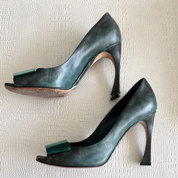 Christian DIOR Green Lizard Peep Toe Platform Heels Pumps - Picture 4 of 11
